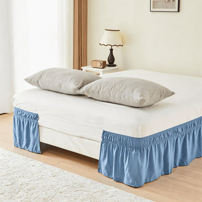 Bed Skirt Elastic Wrap Around Ruffle – 15 Inch Drop Microfiber Dust Ruffle, Adjustable No-Lift Fit, Fade Resistant Machine Washable