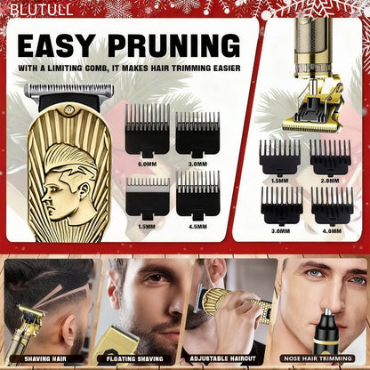 USB Precision Hair Clipper Set for Men, Wireless Electric Clippers & Nose Trimmer Shaver for Everyday Face, Beard and Body Grooming