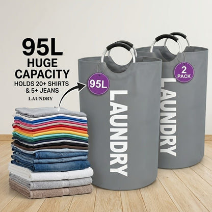 Tall 95L Laundry Basket Set with 14.96 x 31.1-Inch Fabric Bins in Single Gray or Two-Piece Color Options