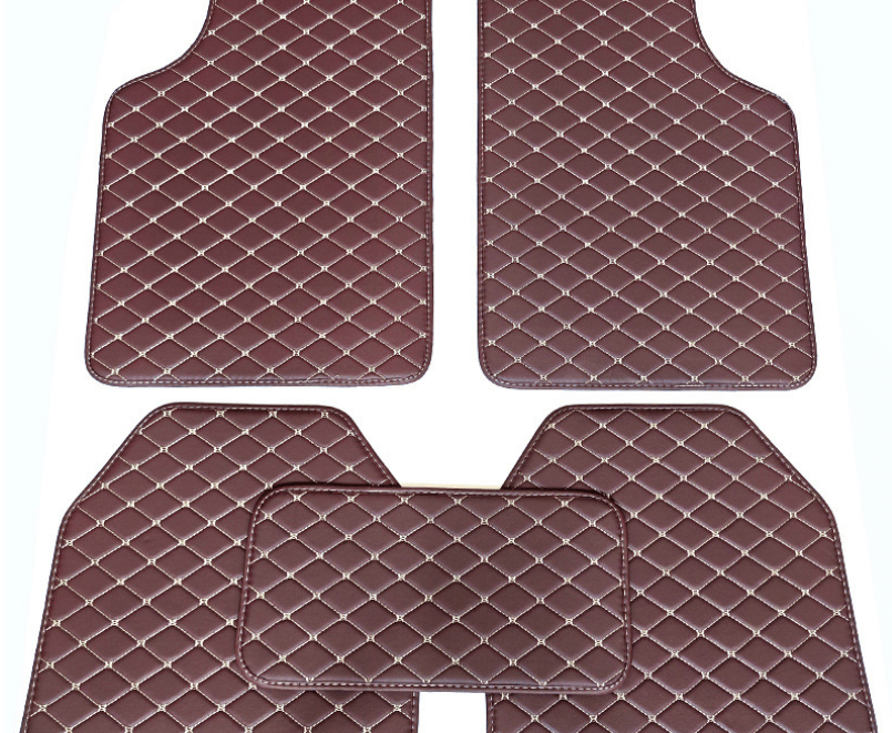 Quilted PU Car Floor Mats, Five-Piece Front and Rear Set in Red, Beige or Brown Color Options
