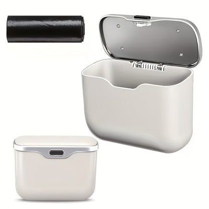Car Trash Can Leather & ABS – Leak-Proof Auto Garbage Bin with Lid | Dry & Wet Waste | Universal Fit 99% Cars | Includes Garbage Bags |