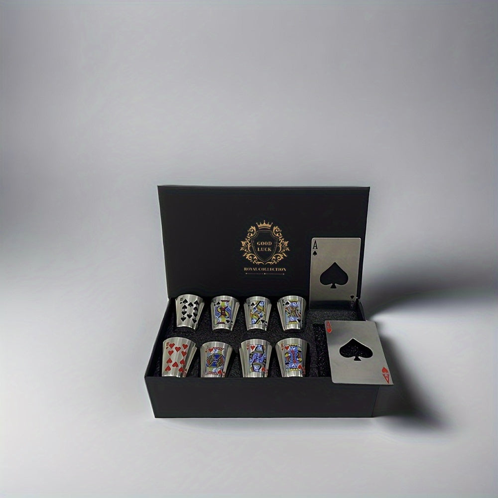 Stainless Steel Cup Set 8 Cups + 2 Bottle Openers, Family Party Outdoor Gift Set Good Luck Year