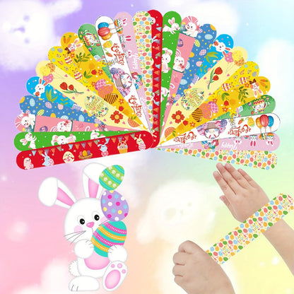 Party Favors Easter PVC Slap Bracelets, 72-Piece Spring-Theme Assortment for Egg Hunts and Events
