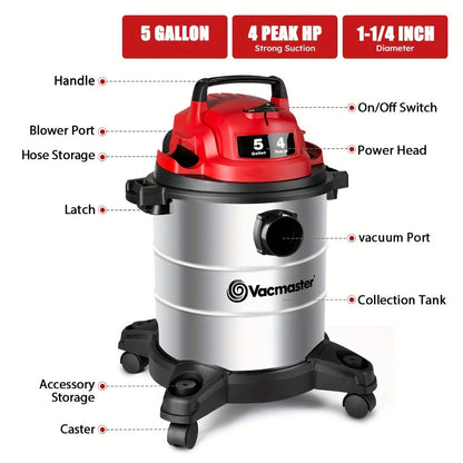 Wet Dry Vacuum Cleaner Shop Vac Stainless Steel 5 or 8 Gallon with Blower Function Powerful for Entryways, Bedrooms and Living Spaces