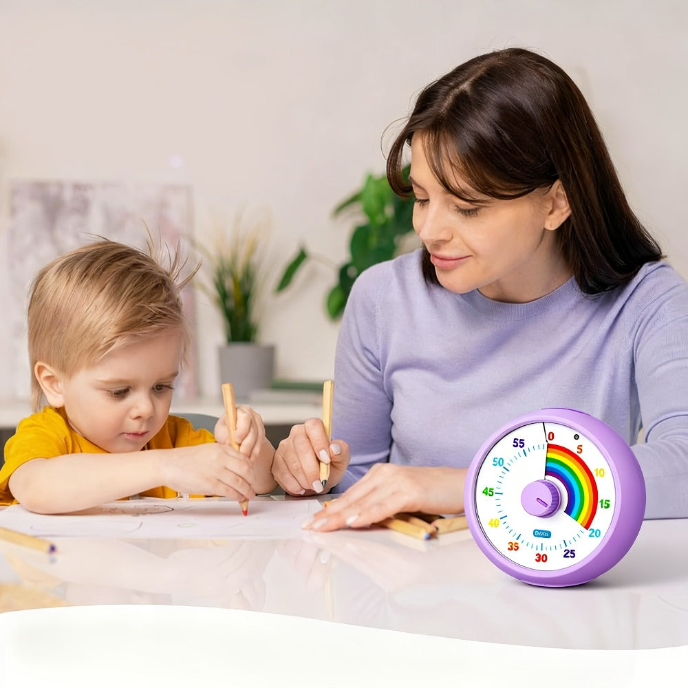 Visual Timer 60 Minute Countdown Silent Tomato Timer Rainbow Pattern for Classroom Office for Home Cooking, Dining and Outdoor Meals