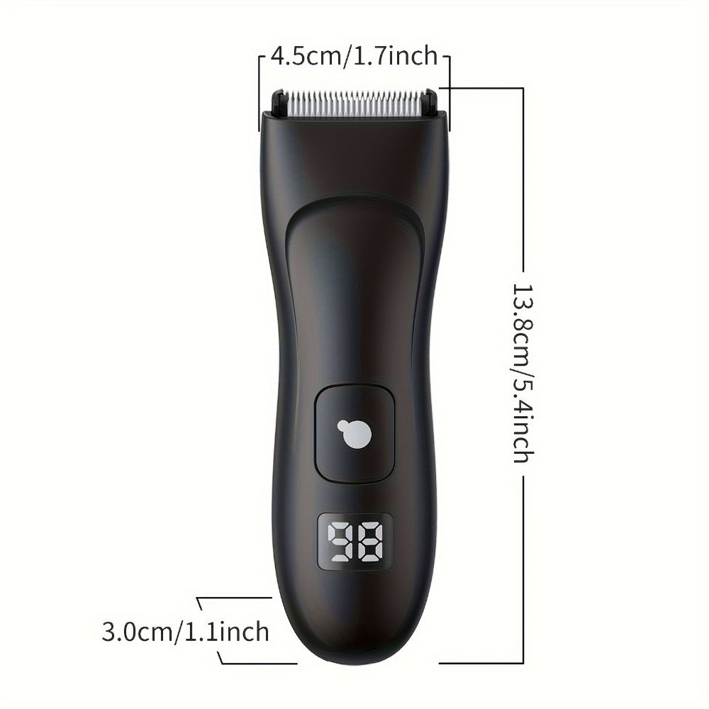 Groin Trimmer Men IPX7 Waterproof Ceramic Blade Electric Body Shaver – LCD Battery Display & Replaceable Head