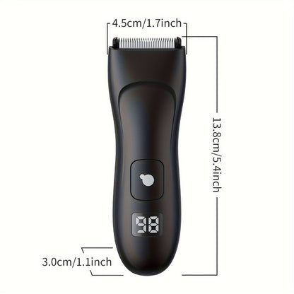 Groin Trimmer Men IPX7 Waterproof Ceramic Blade Electric Body Shaver – LCD Battery Display & Replaceable Head
