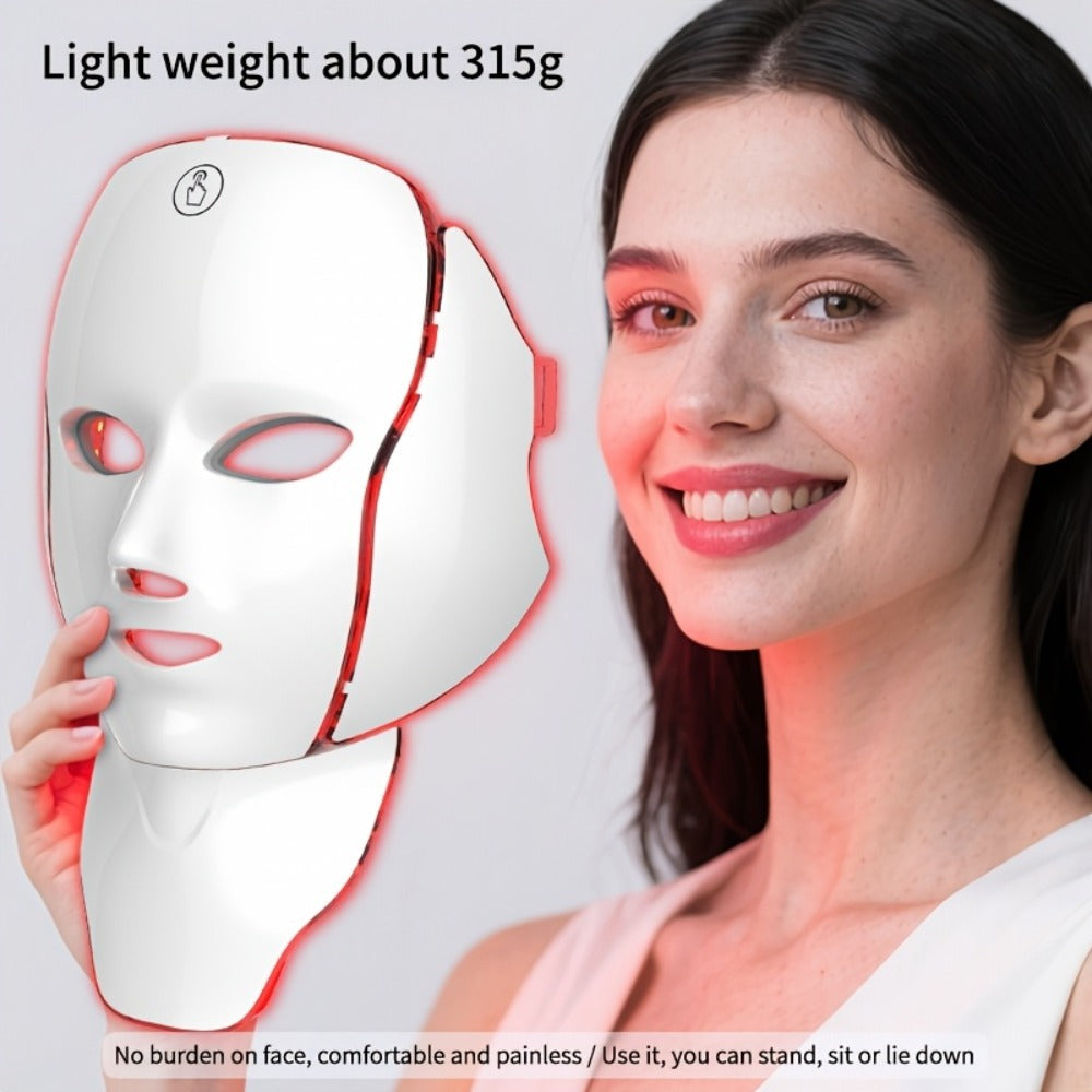 LED Light Therapy Facial Mask 7-Color USB Rechargeable, Face Neck Acne Rejuvenation Skincare Device