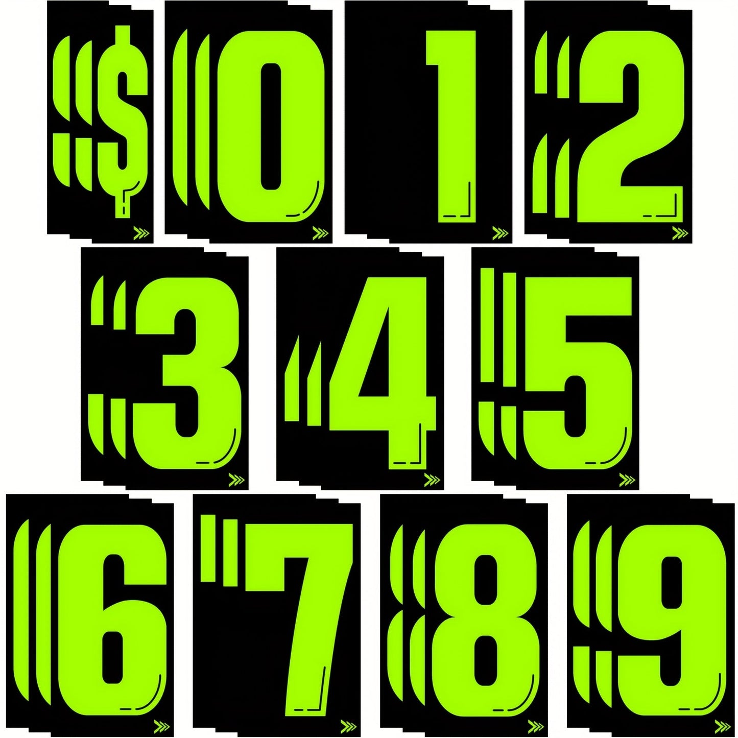 Windshield Pricing Number Decals 33pcs 7.5" Chartreuse Vinyl – Car Dealership Lot Pricing Stickers 0-9 for Auto Vehicle Window