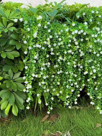Hanging Artificial Flower Vines, 10-Bunch 30-Inch Set with White or Purple Flowers and Green Leaves