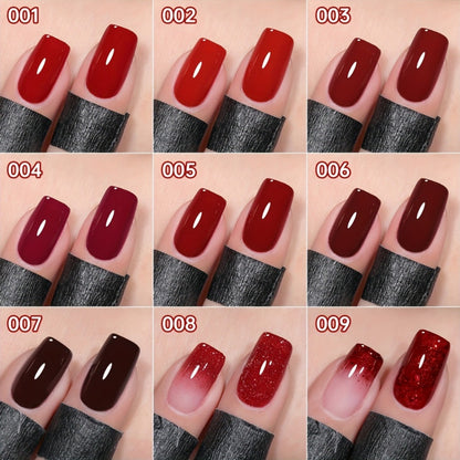 Gel Nail Polish Nine-Piece Ancola Red Solid Gel Set for Gradient and Ombre Nail Art in One Grid Case