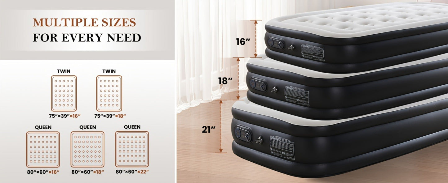 Air Mattress with Coil Beam Support, Plush Velvety Top Bottom - Guest Bed Inflatable Mattress for Camping & Home