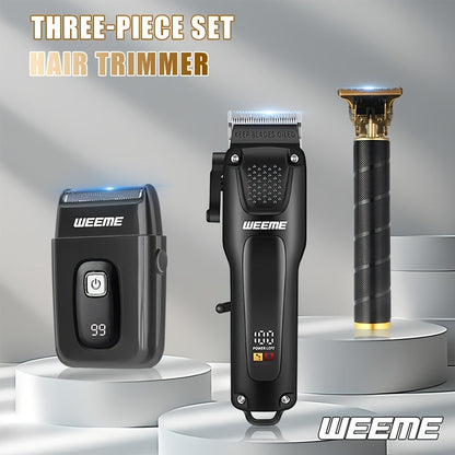 Mens Grooming Kit with Nose Hair Trimmer Electric Shaver WEEME 826 USB Rechargeable LCD Display – Complete Shaving Trimming Set Gift for Dad
