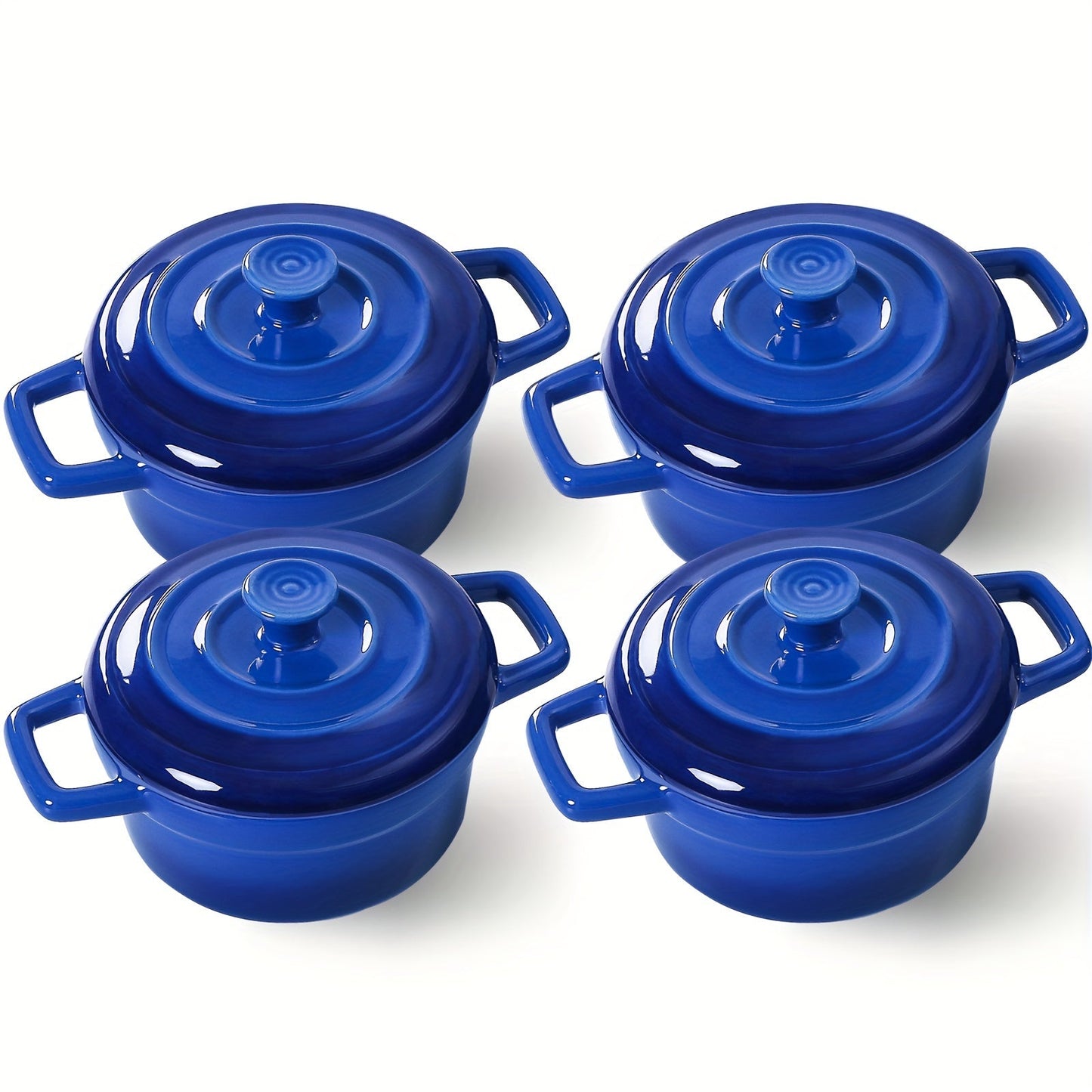 Mini Cocotte Ceramic Casserole Dishes Set of 4 with Lids and Handles - 12oz Baking Ramekins Microwave Cookware