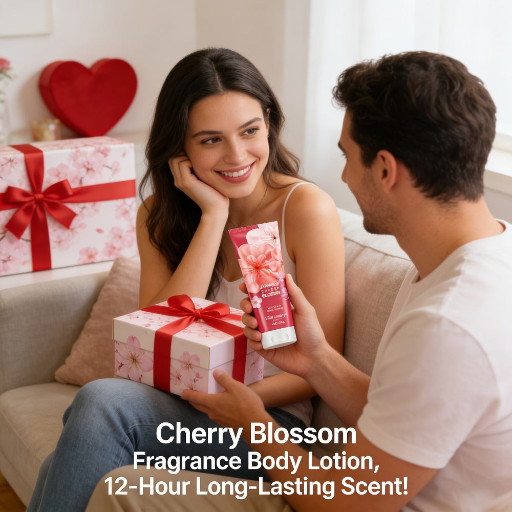 Japanese Cherry Blossom Body Lotion in 8 fl oz Squeeze Tube with Vitamin E and Glycerin Labels