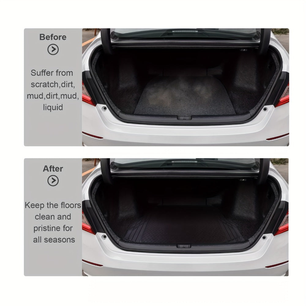 Trunk Cargo Liner Rubber Mat Universal Fit – All Weather Waterproof Trunk Mat with Seat Back Protector, Trim-to-Fit for Cars, SUV & Sedan