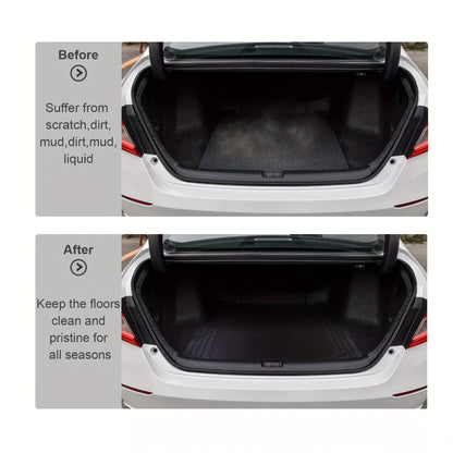 Trunk Cargo Liner Rubber Mat Universal Fit – All Weather Waterproof Trunk Mat with Seat Back Protector, Trim-to-Fit for Cars, SUV & Sedan