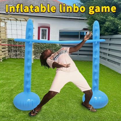 Blue Inflatable Limbo Game with Two Weighted-Base Uprights and Horizontal Bar for Outdoor Parties