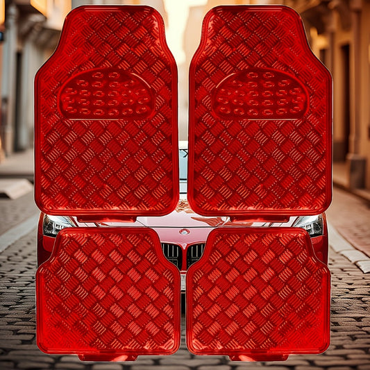 Molded Car Floor Mats, Four-Piece Front and Rear Set in Seven Solid and Carbon-Look Color Options