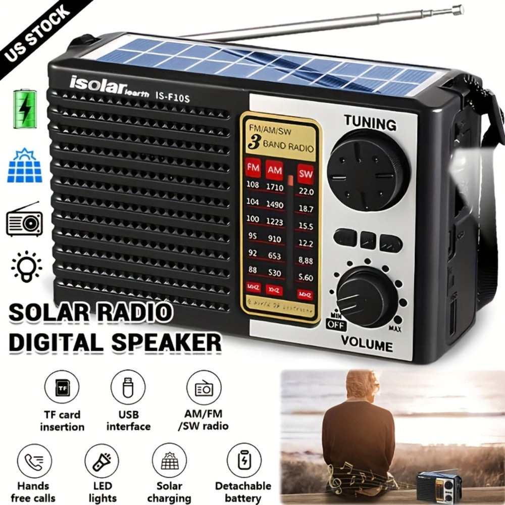 Rechargeable Solar Radio Speaker FM AM Portable Outdoor Radio with MP3 Player Flashlight Adjustable for a Home Lash Beauty Routine