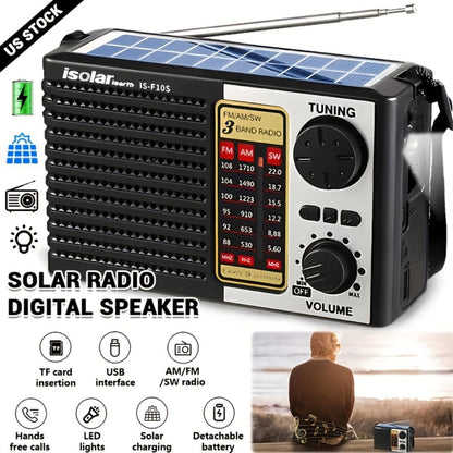 Rechargeable Solar Radio Speaker FM AM Portable Outdoor Radio with MP3 Player Flashlight Adjustable for a Home Lash Beauty Routine