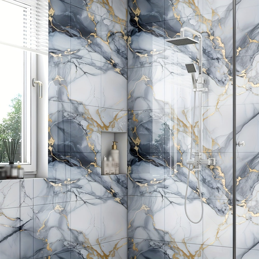 Peel and Stick Wall Tiles 50/100pcs – PVC Marble Self-Adhesive Vinyl Panels for Bathroom Shower Kitchen Living Room TV Backdrop