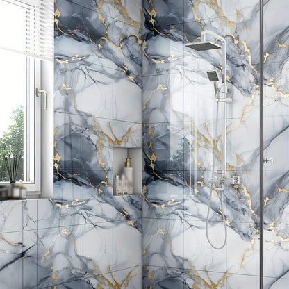 Peel and Stick Wall Tiles 50/100pcs – PVC Marble Self-Adhesive Vinyl Panels for Bathroom Shower Kitchen Living Room TV Backdrop