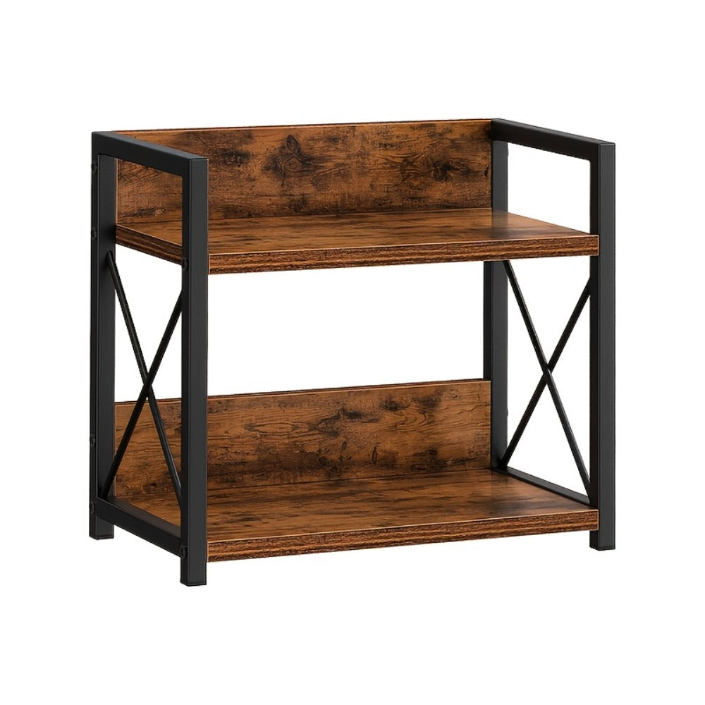 Two-Shelf Countertop Spice Rack with Wood-Look Panels, Black X-Braced Frame and Yellow Checkout