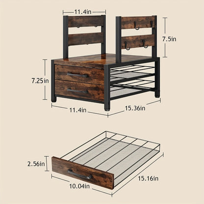 Kitchen Organizer Coffee Capsule and Mug Rack with Single or Double Layer Countertop Stand in Rustic Brown