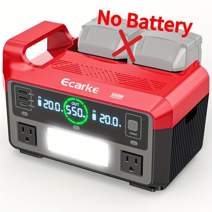 Pure Sine Wave Inverter 550W for 18V Battery - DC 18V to AC 110V, 2×USB-C 20W Fast Charge, 2×USB-A