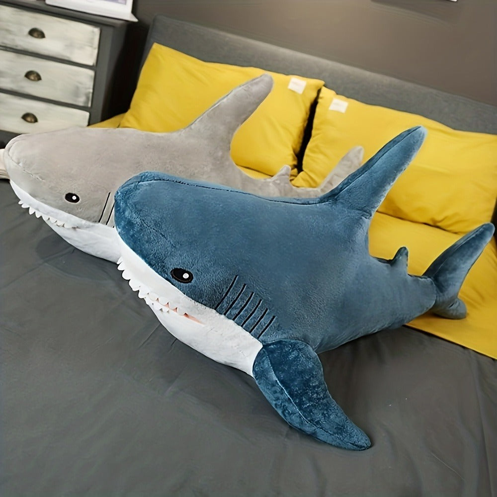 Plush Toy Jumbo Shark Pillow 24-Inch in Blue, Grey, Blue-Pink or Rainbow Colorways and Ocean Decor