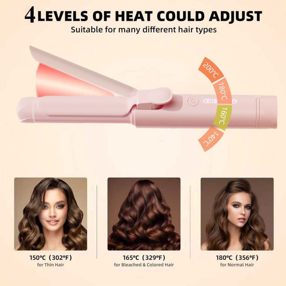 Mini Cordless Curling Iron Portable Ceramic Hair Curler USB Rechargeable 4-Temperature Settings Travel Hair Styling Tool for Curling