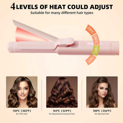 Mini Cordless Curling Iron Portable Ceramic Hair Curler USB Rechargeable 4-Temperature Settings Travel Hair Styling Tool for Curling