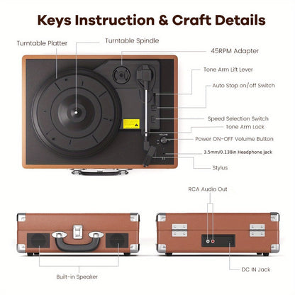 Bluetooth Vinyl Record Player with Built-in Speakers, Maio C200 3-Speed Belt-Driven Turntable, Hi-Fi Stereo Gramophone