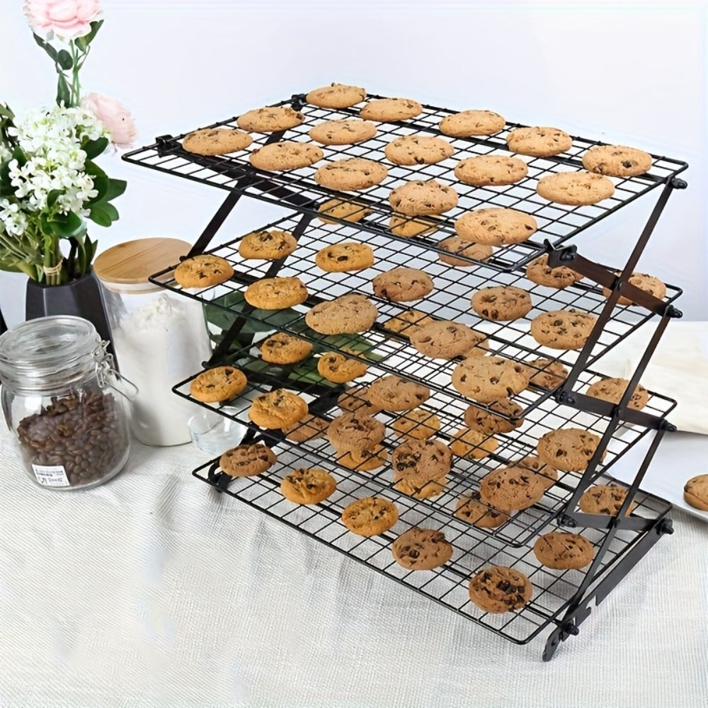 4-Tier Collapsible Cooling Rack Set with Muffin Cups – Metal Wire Baking Rack for Cookies Cakes for Grilling, Camping and Outdoor Meals