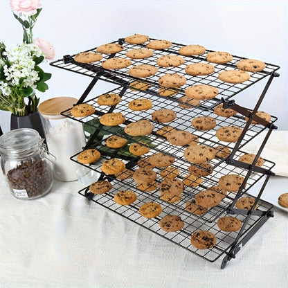 4-Tier Collapsible Cooling Rack Set with Muffin Cups – Metal Wire Baking Rack for Cookies Cakes for Grilling, Camping and Outdoor Meals