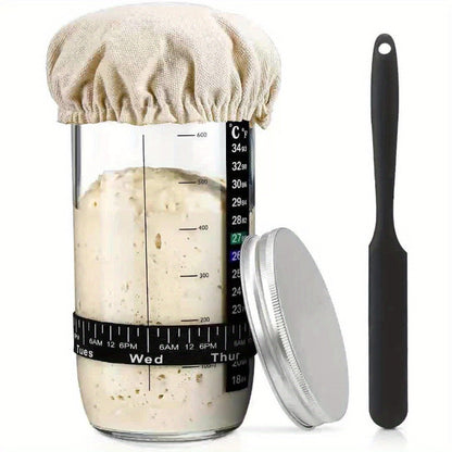 Glass Fermentation Jar Kit 24oz with Thermometer Scraper Cloth Lid Aluminum Lid and Auxiliary for Entryways, Bedrooms and Living Spaces