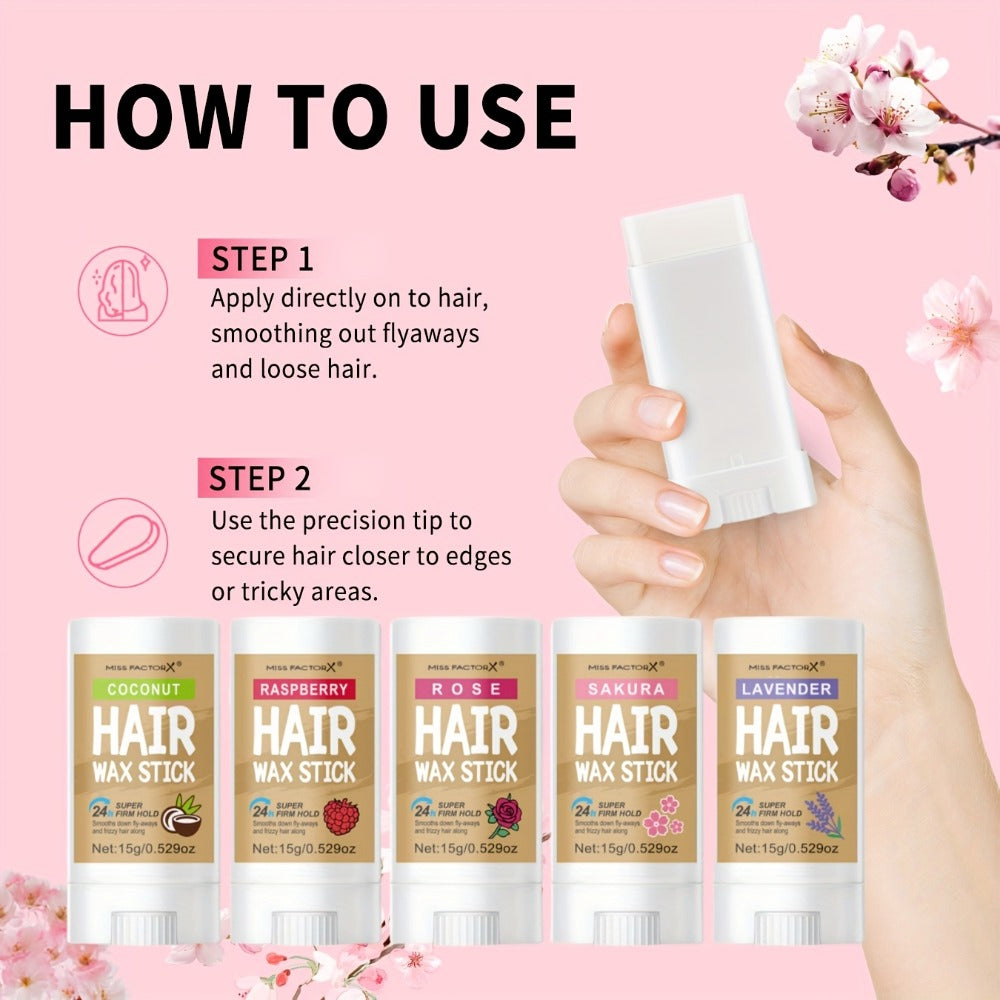 Hair Wax Stick 5 Pack Flyaway Control Edge Control with Jojoba Oil for Home, Travel and Salon Hair Styling