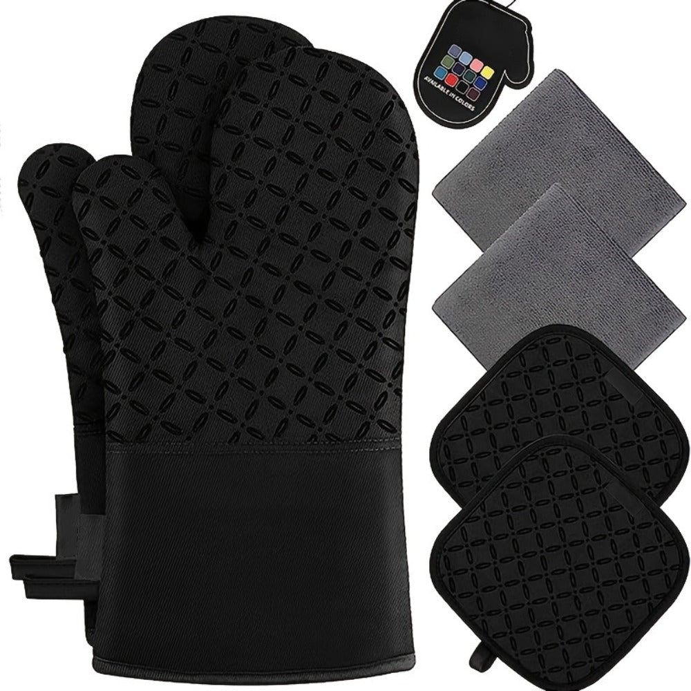 Oven Mitts and Pot Holders Set 6 Piece Heat Resistant Kitchen Gloves Cooking Mitts with Potholder