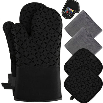 Oven Mitts and Pot Holders Set 6 Piece Heat Resistant Kitchen Gloves Cooking Mitts with Potholder