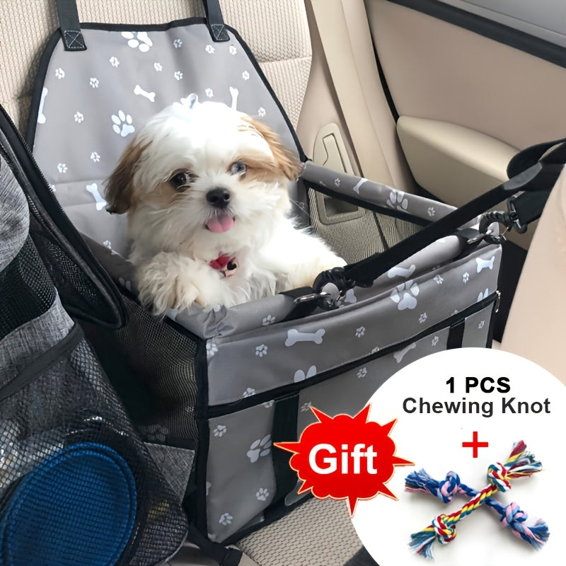 Dog Car Booster Seat for Small Dogs & Cats – Foldable Oxford Pet Car Seat Carrier with Safety Leash, Adjustable Straps, Breathable Mesh