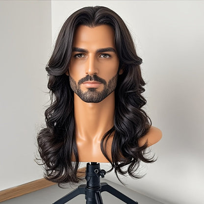 Synthetic Wig 26-Inch Men's Loose Curls with Middle Part in Seven Colors and Cap with Item-Specific Color, Length, Texture and Cap Choices