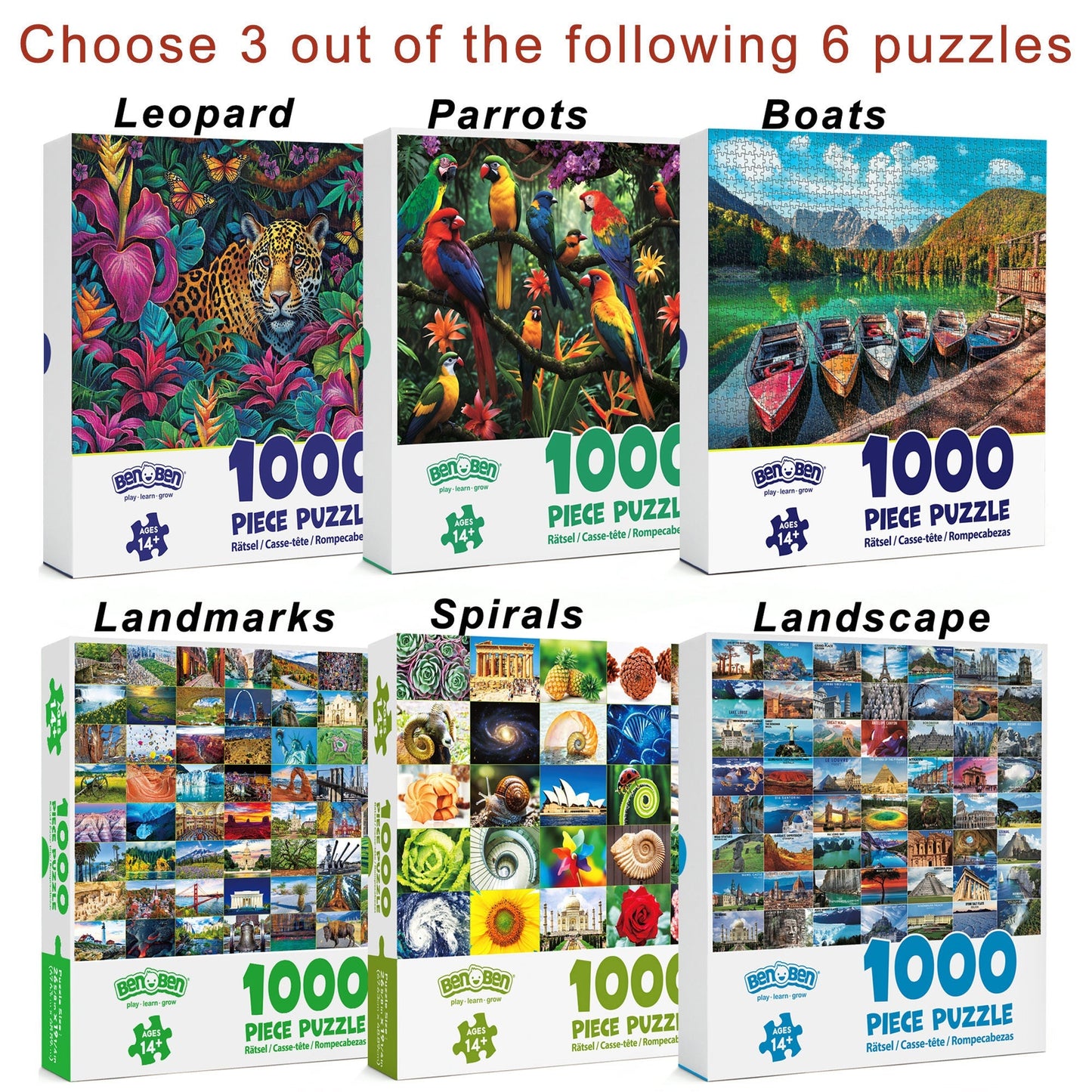 1000 Piece Jigsaw Puzzles for Adults 3-Pack – Challenging Large Puzzle Set with Wildlife, Scenic Landscape & Nature Themes | Letters on