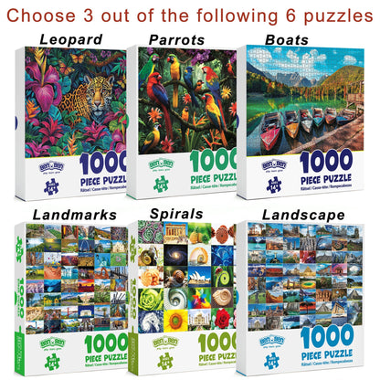 1000 Piece Jigsaw Puzzles for Adults 3-Pack – Challenging Large Puzzle Set with Wildlife, Scenic Landscape & Nature Themes | Letters on