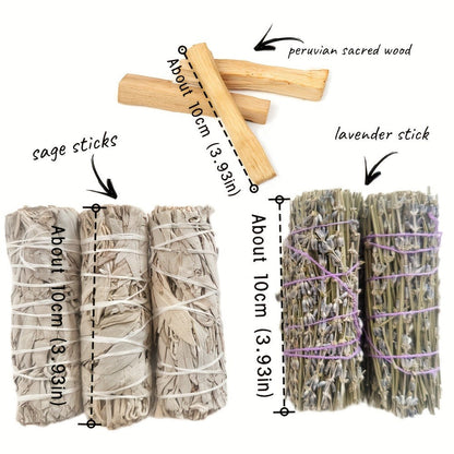 Smudge Sticks Gift Set - White Sage, Lavender & Palo Santo Hand-Tied Cleansing Bundle for Meditation