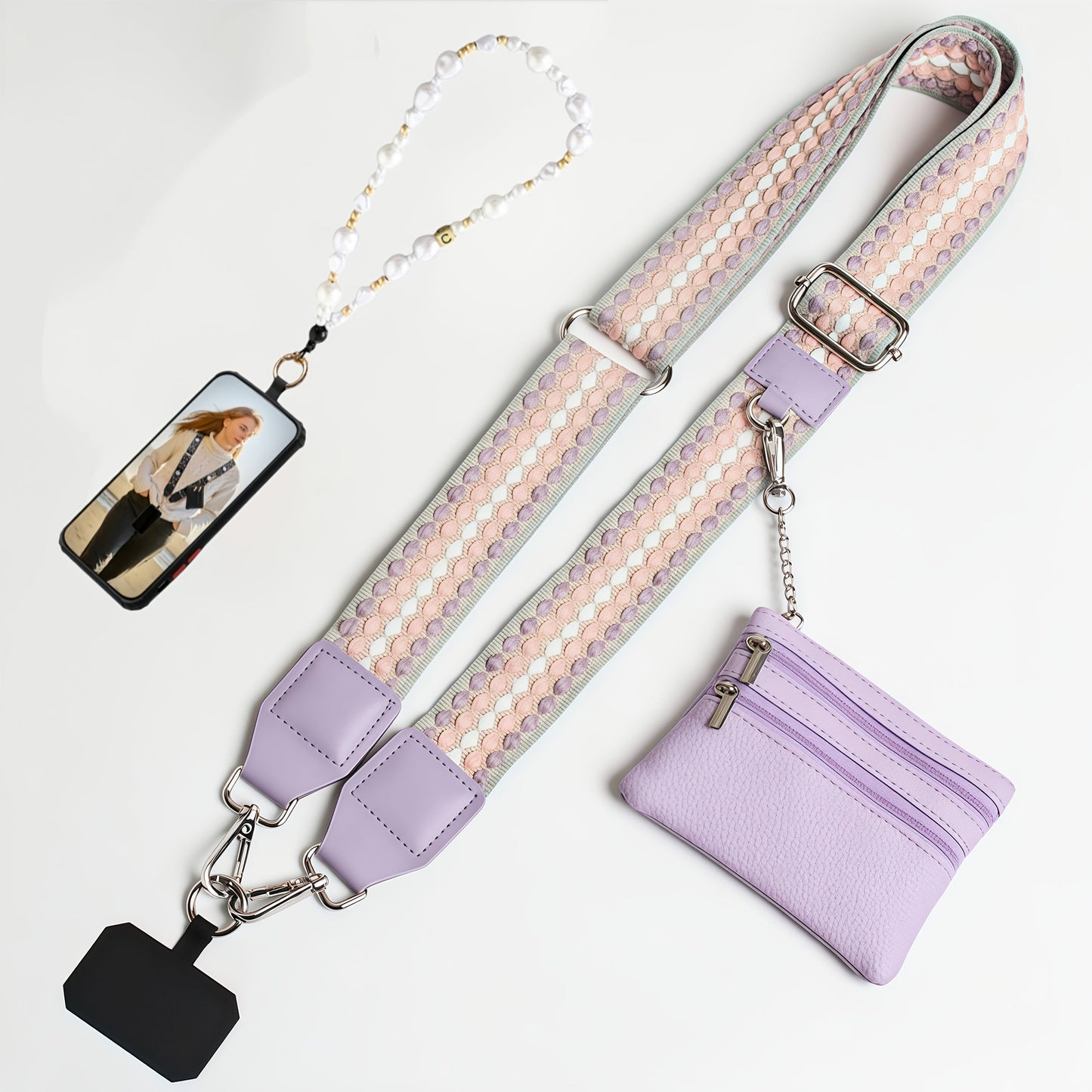 Crossbody Phone Strap Wallet Pouch with Beaded Charm Detachable Wrist with the Listed Color, Size or Set Options for Everyday Carry