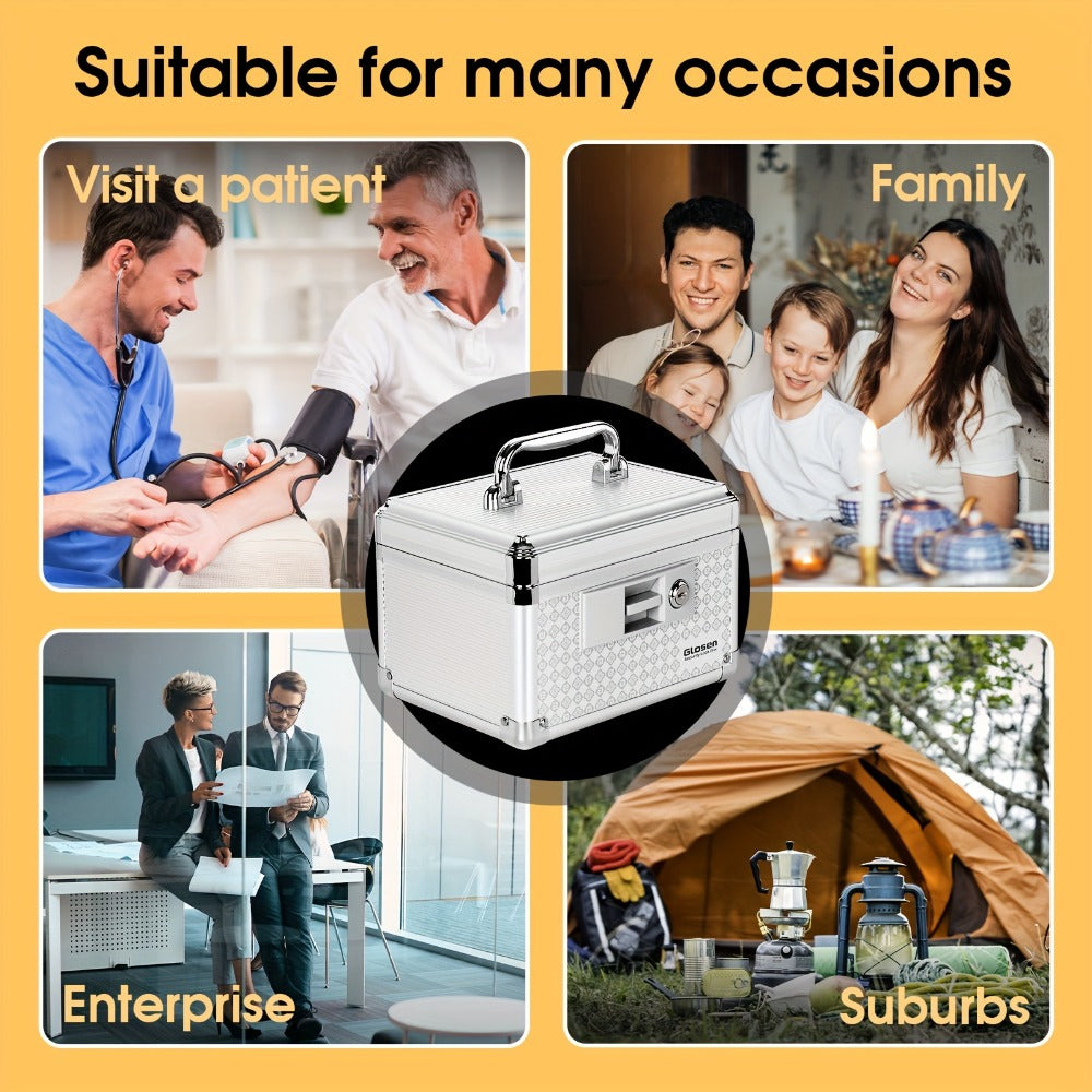 Locking Medicine Storage Box Aluminum Alloy with Key Lock & Handle, High- Family Medicine Organizer