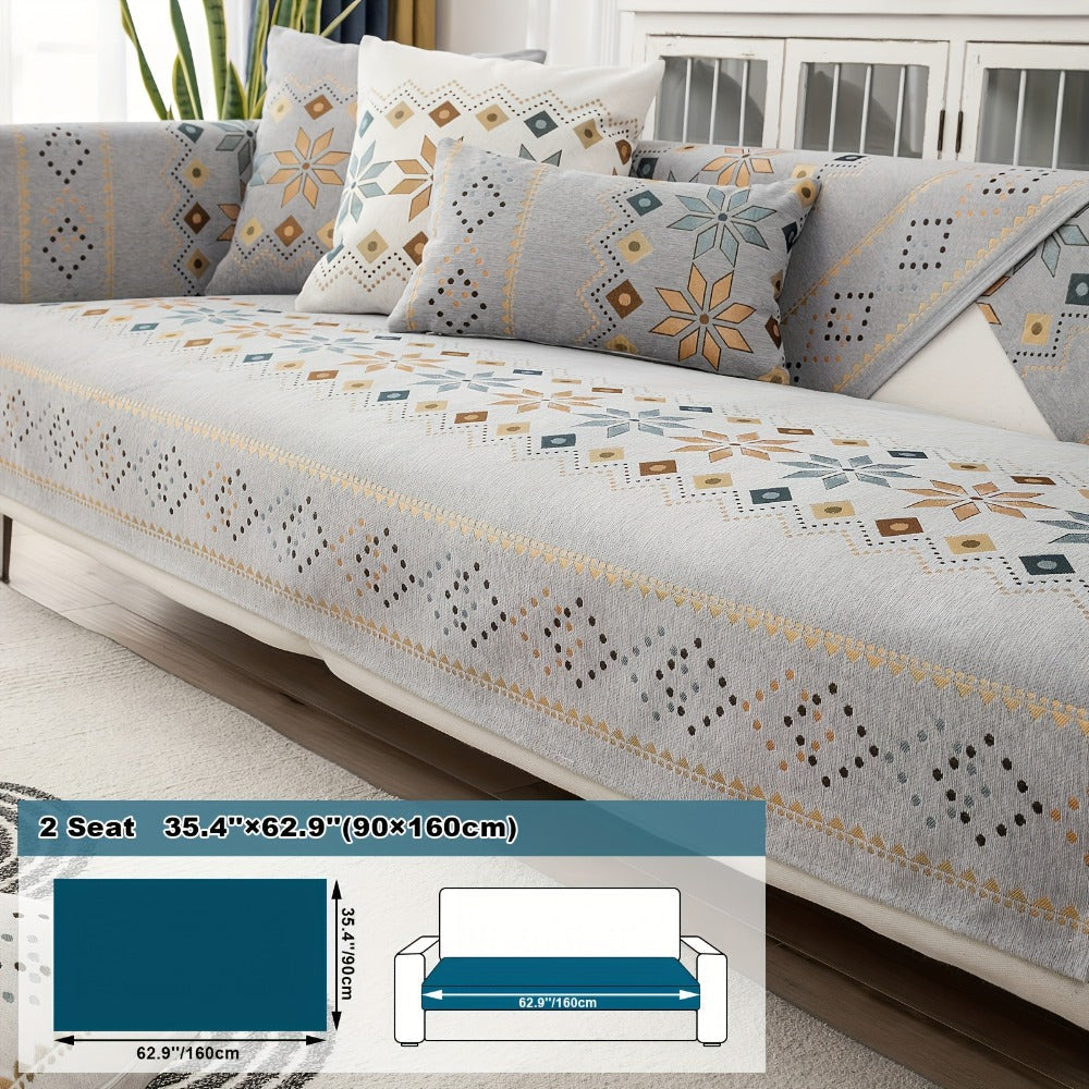 Sofa Cover Bohemian Border Panels for 2, 3 or 4-Seater Sofas and Backrest in Grey, White or Orange