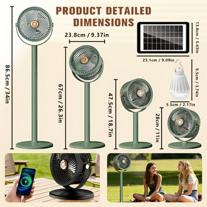 Solar Floor Fan 33-Inch Rechargeable 4000mAh USB Standing Fan Power Bank 2-in-1 360° Tilt for Entryways, Bedrooms and Living Spaces
