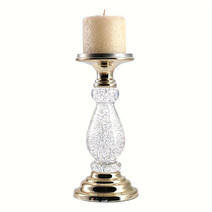 LED Swirling Candle Holder with On/Off Switch – Polished Acrylic Pedestal Base Fits 3-Wick Candles Up to 4 Inch Silver Gold Centerpiece